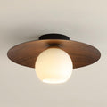 Walnut Grain White Globe Glass Semi Flush Ceiling Light