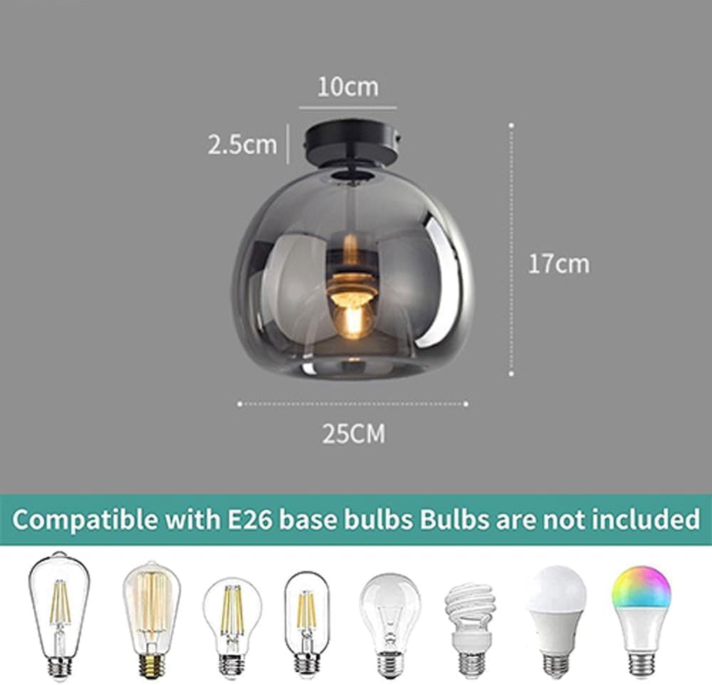 Smoke Glass Globe Semi Flush Ceiling Light