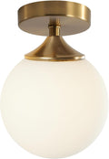 Gold Milk Glass Globe Semi Flush Ceiling Light