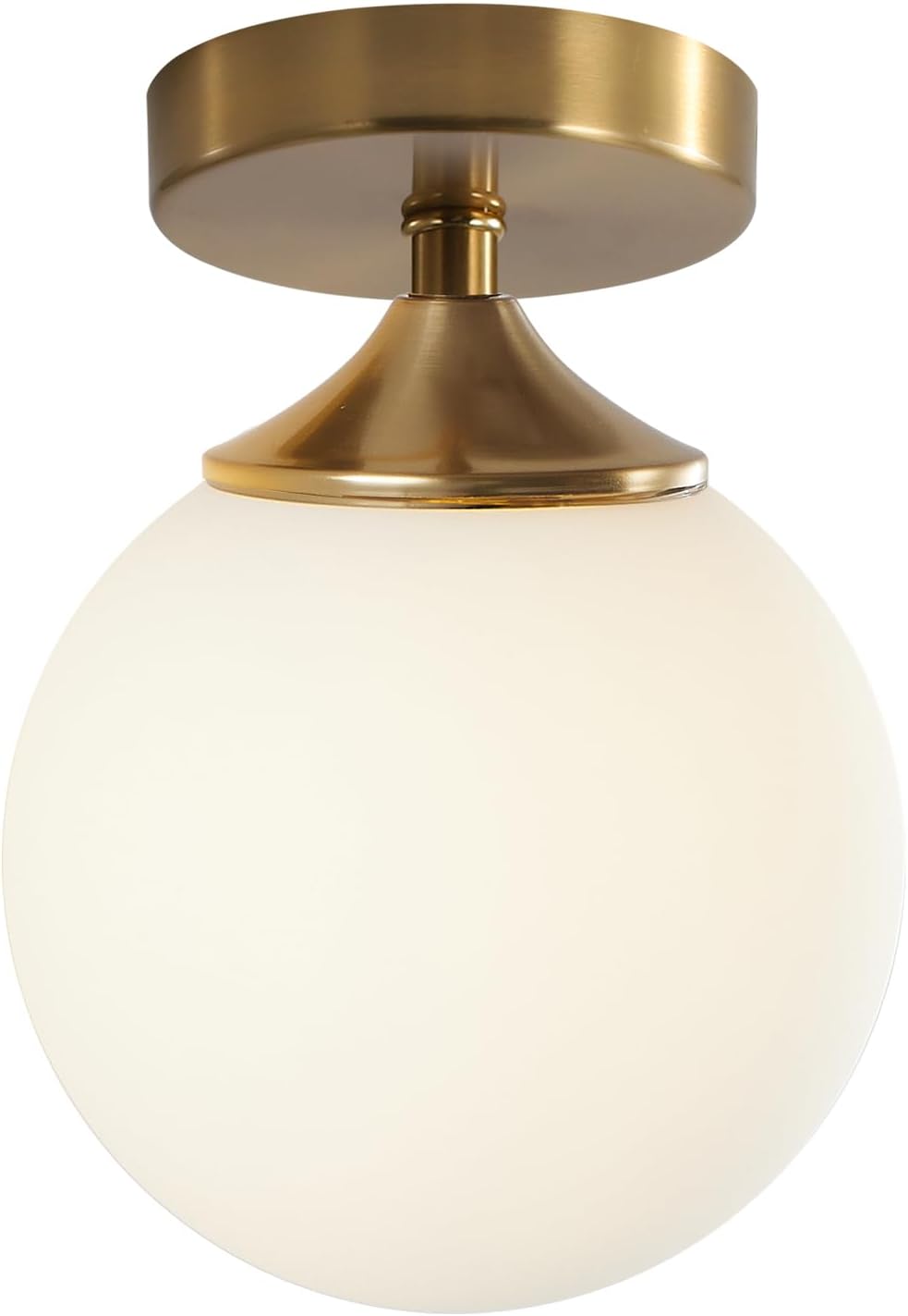 Gold Milk Glass Globe Semi Flush Ceiling Light