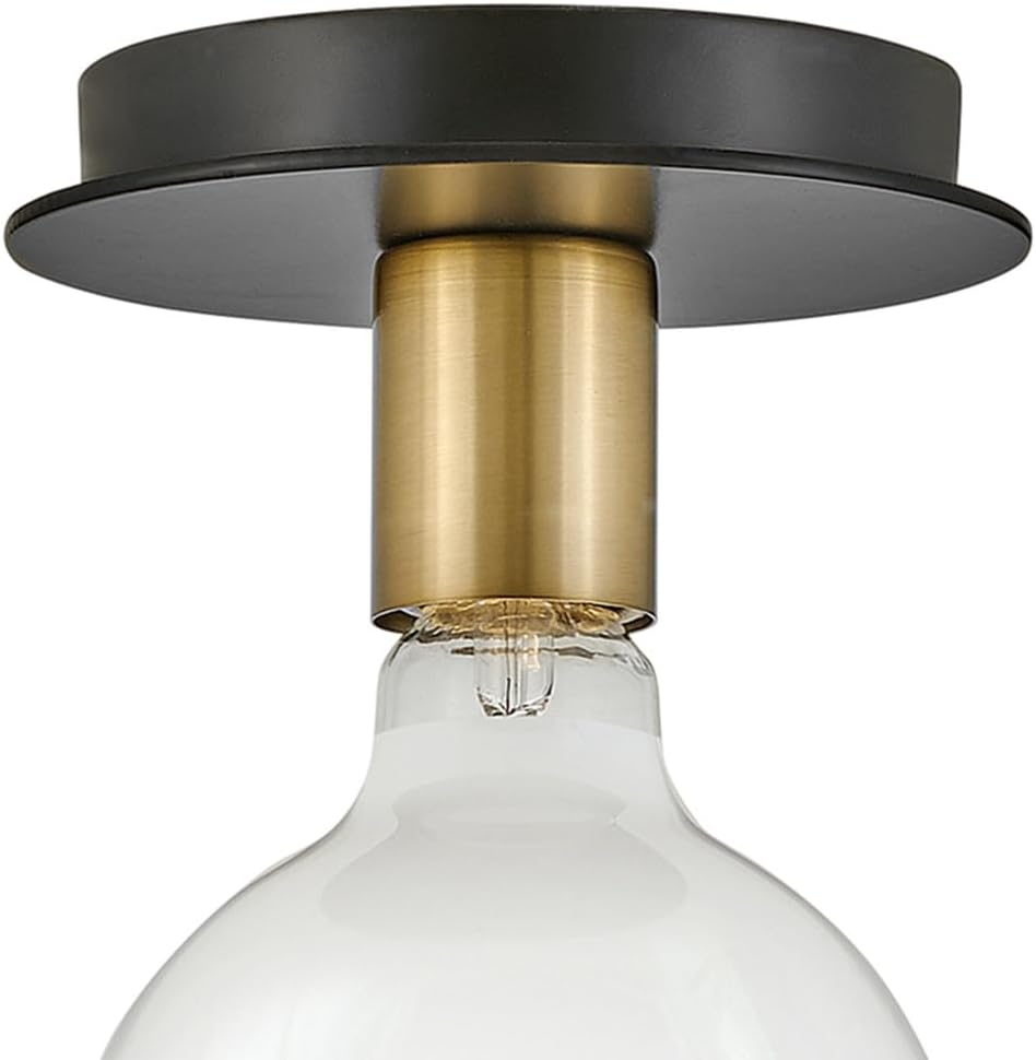 Lacquered Brass Black Single Light Flush Mount Ceiling Light