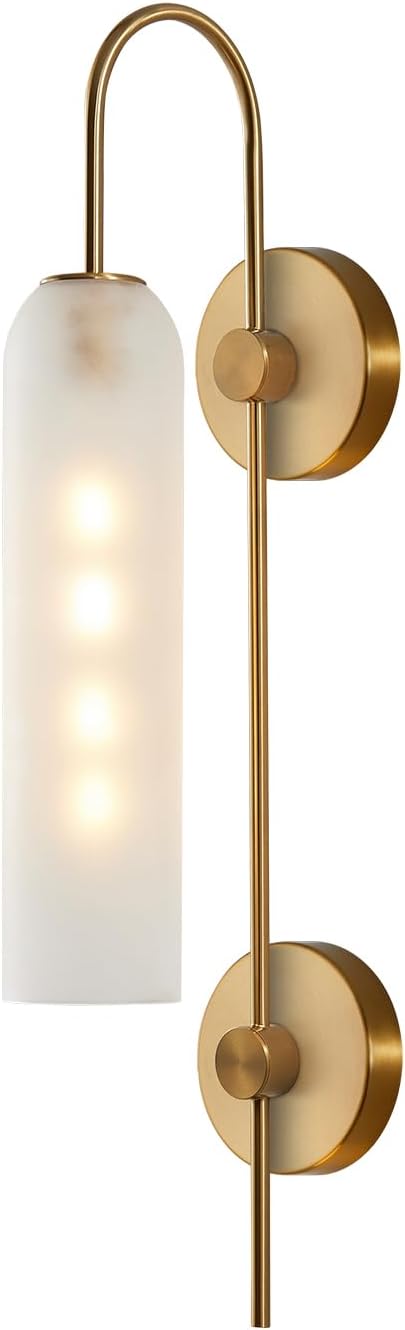 Brushed Gold White Glass Mid Century Wall Sconce