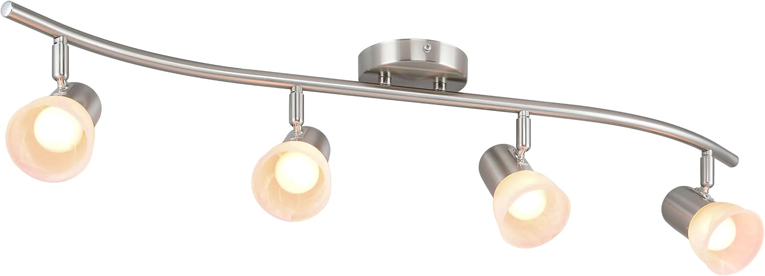 4-Light Brushed Nickel S-Shaped Glass Track Light