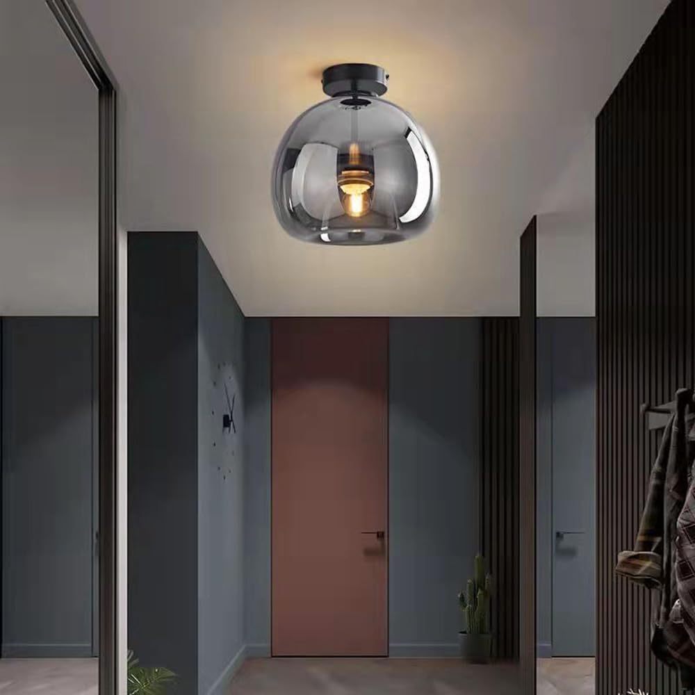Smoke Glass Globe Semi Flush Ceiling Light