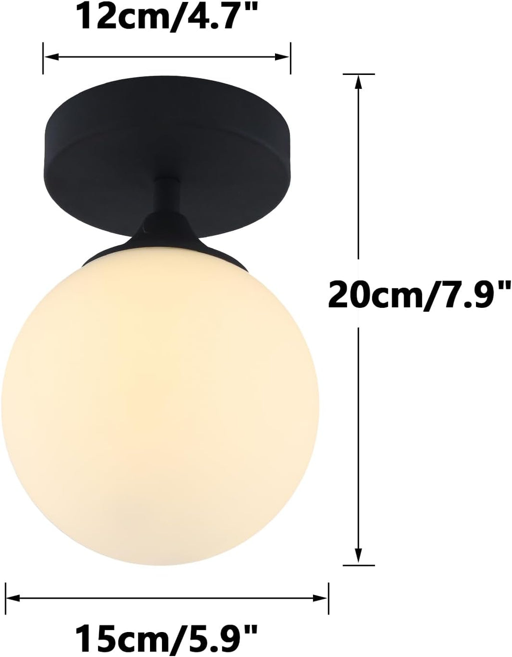 Black Milk Glass Globe Semi Flush Light