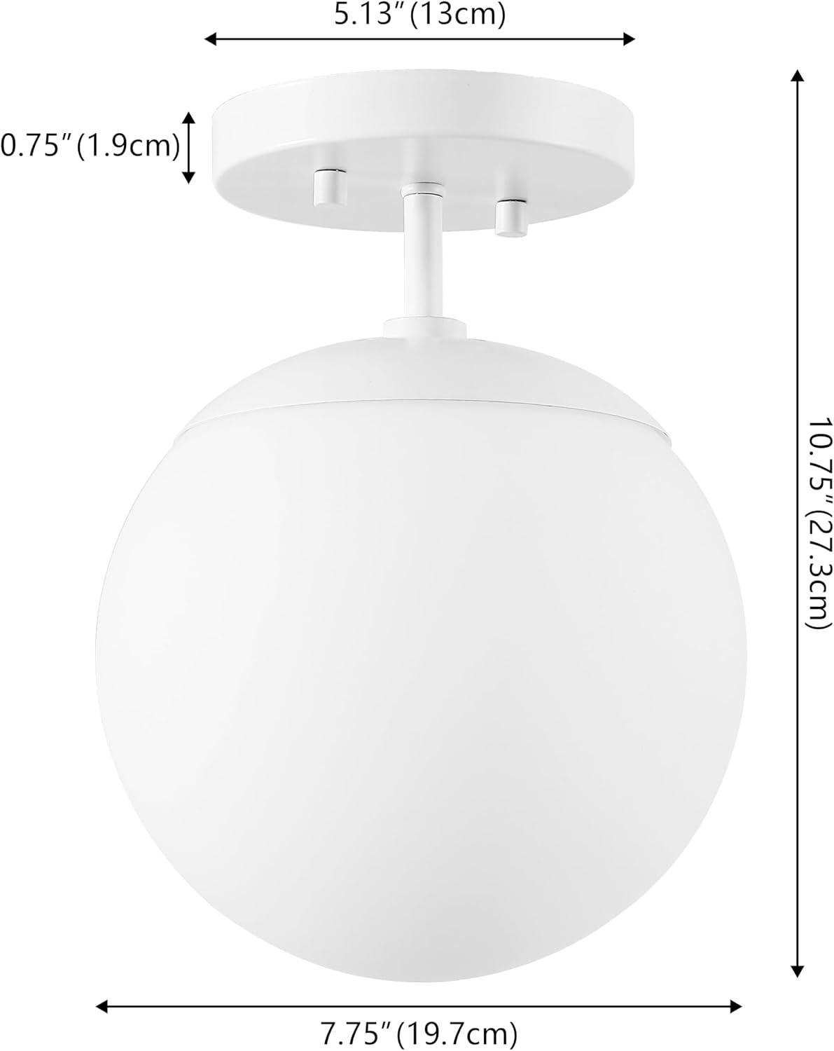 7.75" White Frosted Glass Semi Flush Light