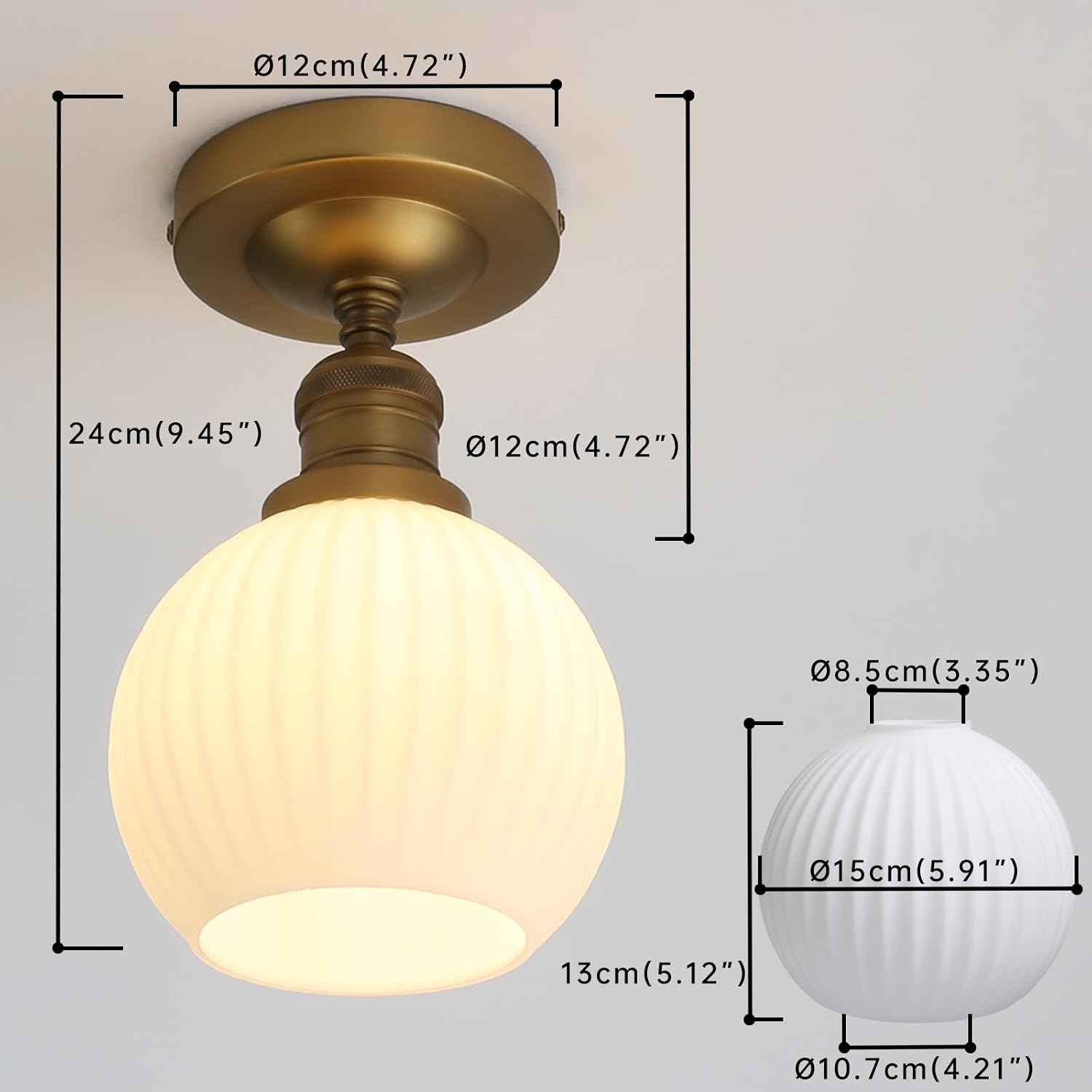 Industrial White Glass Globe Semi Flush Pendant Light