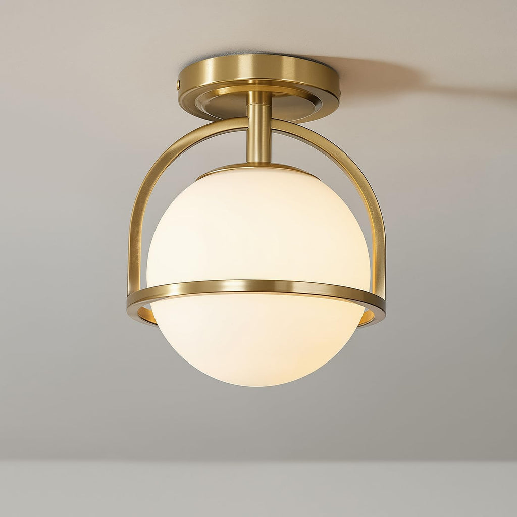Gold Frosted Glass Globe 1-Light Flush Mount Ceiling Light