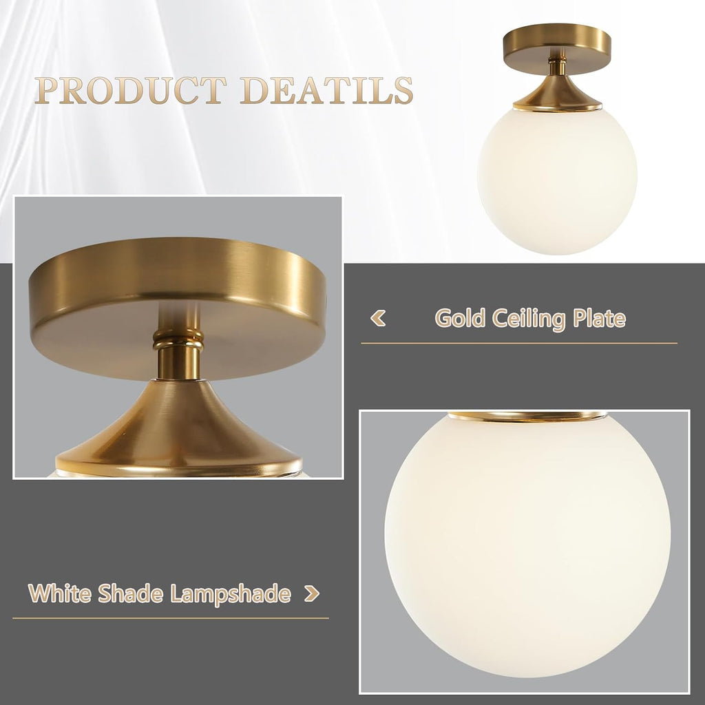 Gold Milk Glass Globe Semi Flush Ceiling Light
