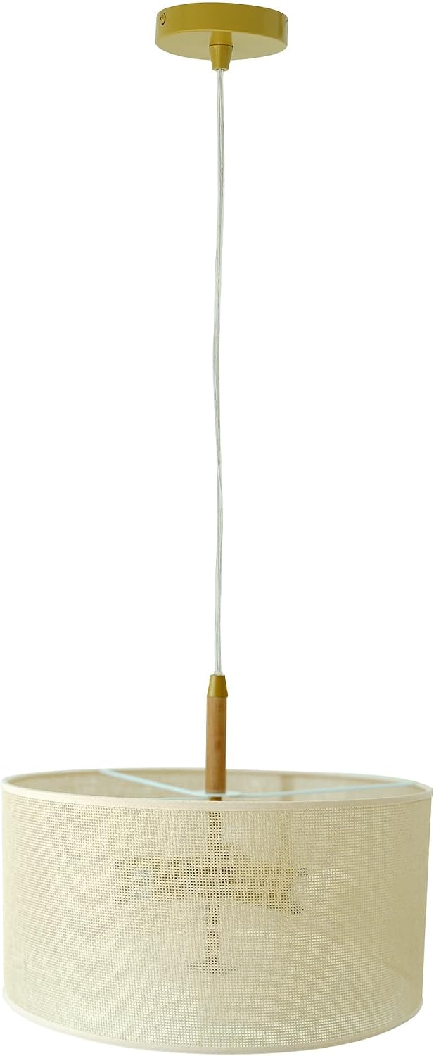 Woven Wood Accent Drum Pendant Light
