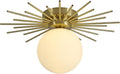 Brushed Brass White Glass Globe Semi Flush Ceiling Light
