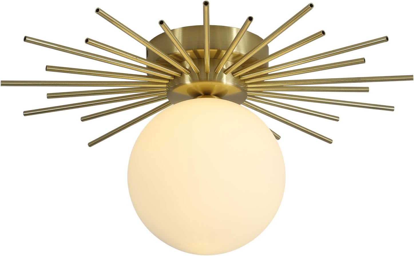 Brushed Brass White Glass Globe Semi Flush Ceiling Light