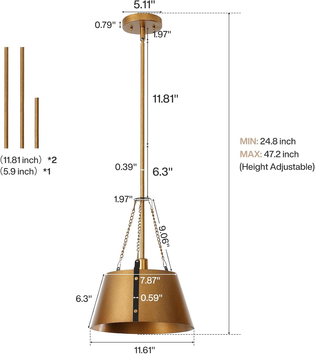 Gold 1-Light Drum Pendant Lamp