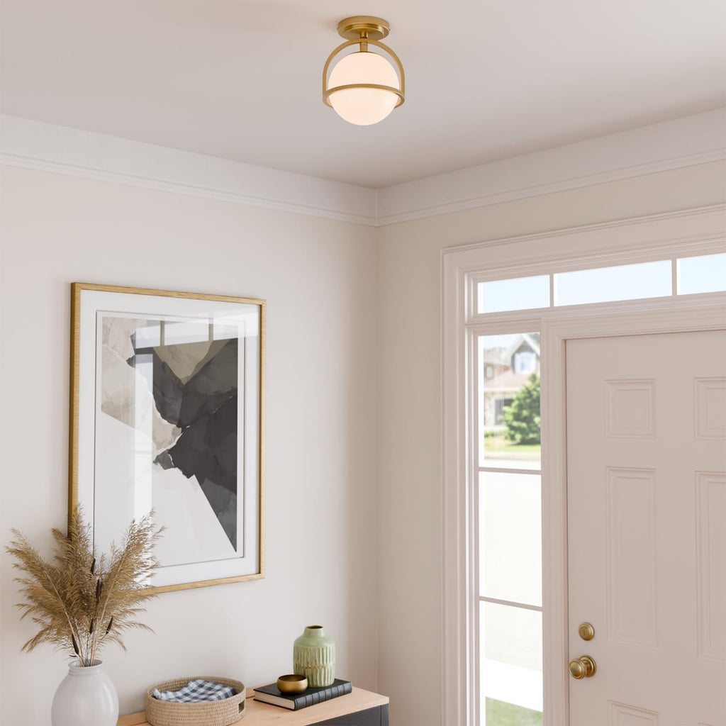 Gold Frosted Glass Globe 1-Light Flush Mount Ceiling Light