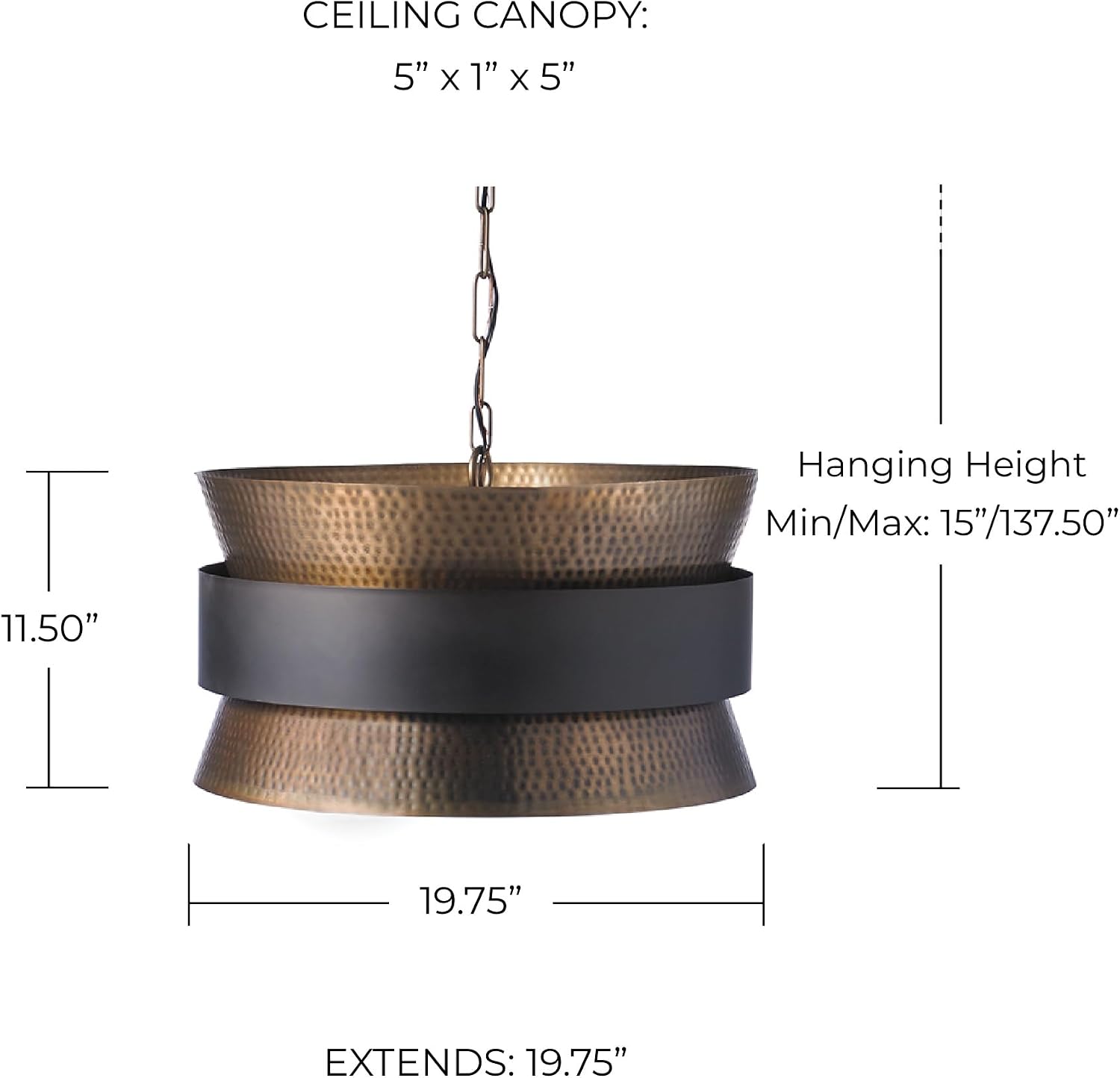 Patinaed Brass Hourglass Drum Pendant Light