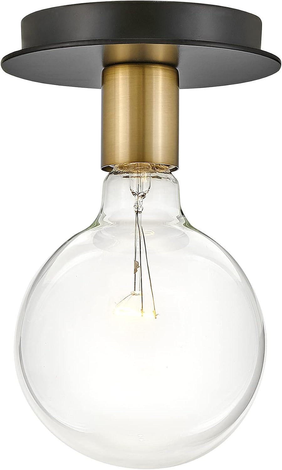 Lacquered Brass Black Single Light Flush Mount Ceiling Light