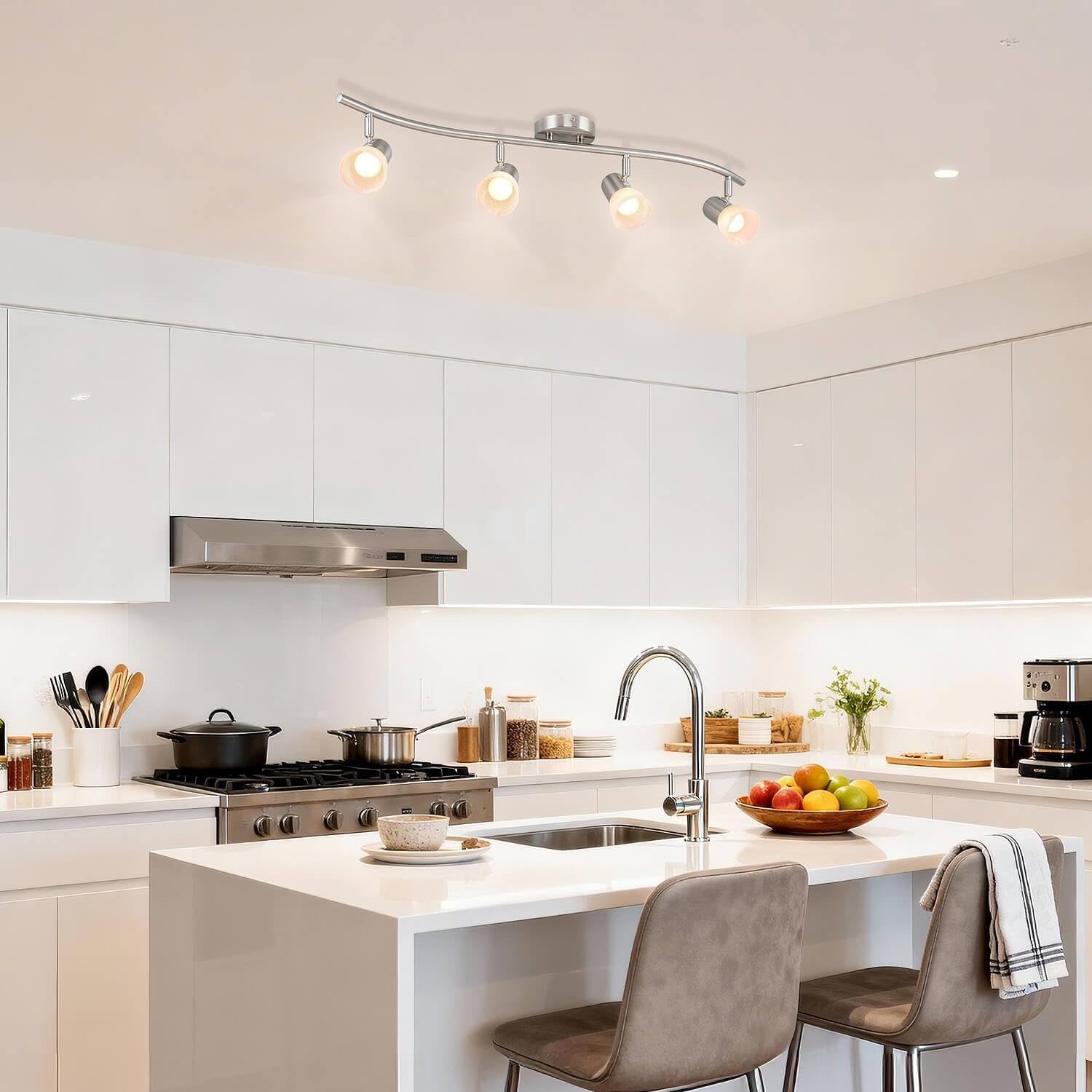 4-Light Brushed Nickel S-Shaped Glass Track Light