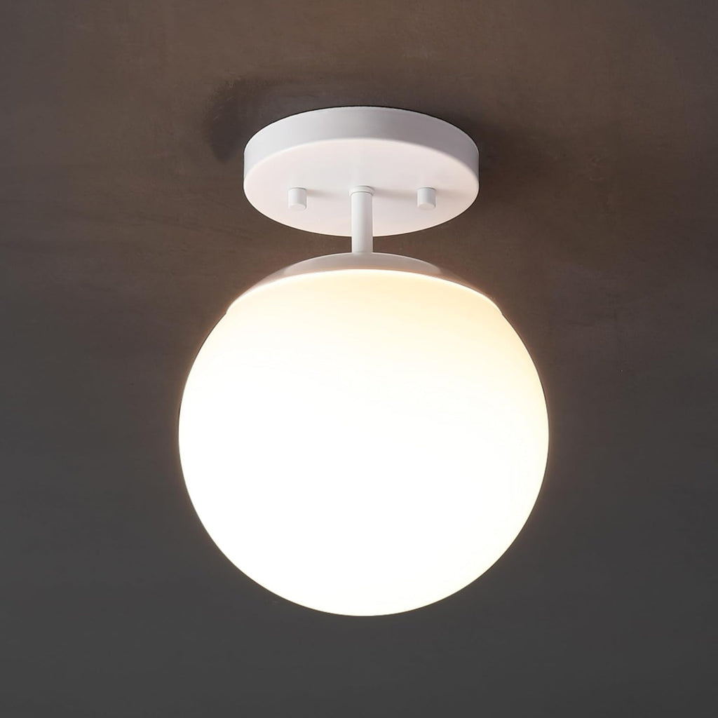 7.75" White Frosted Glass Semi Flush Light