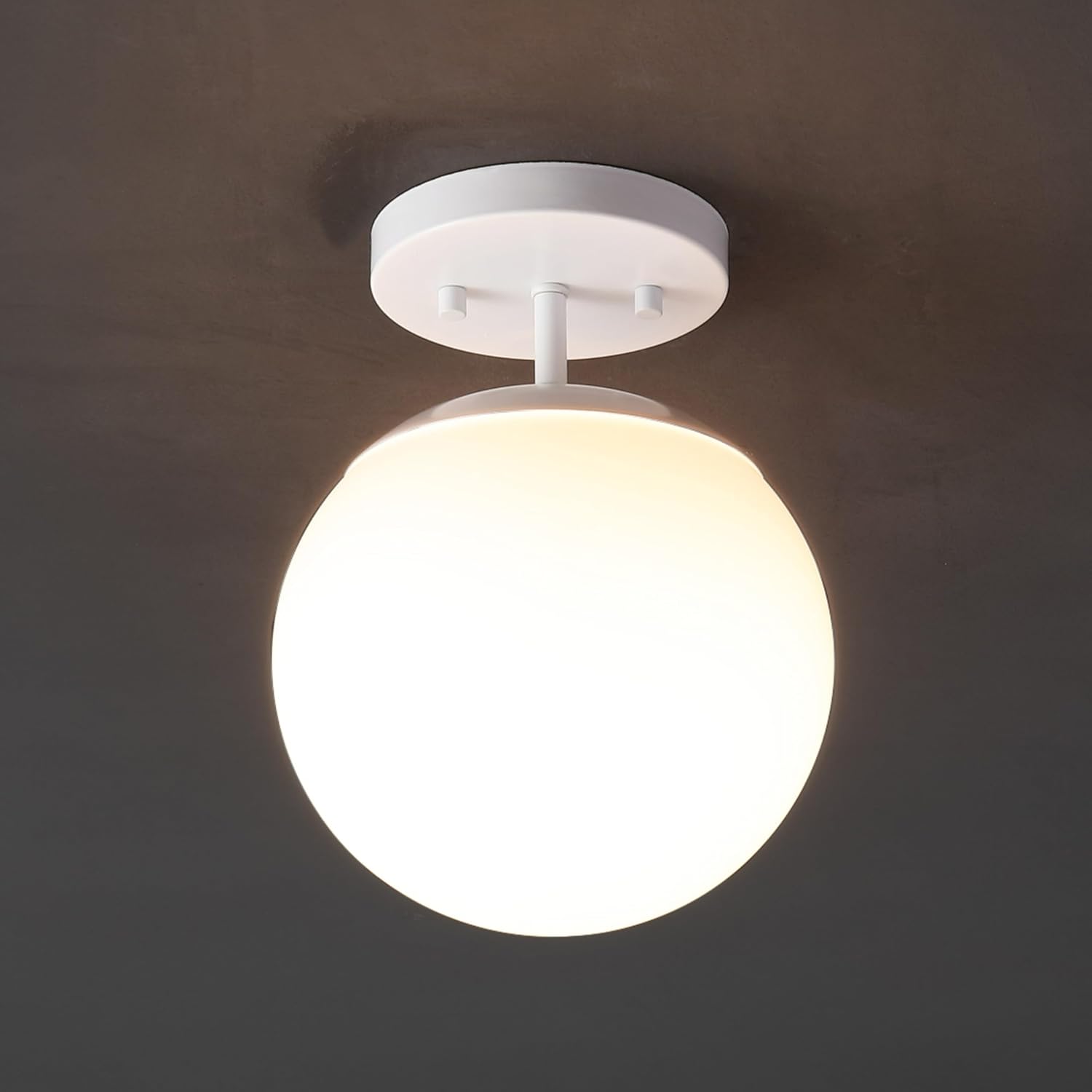 7.75" White Frosted Glass Semi Flush Light