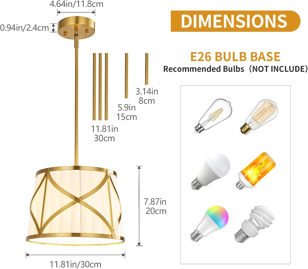 Gold Fabric Drum Pendant Light