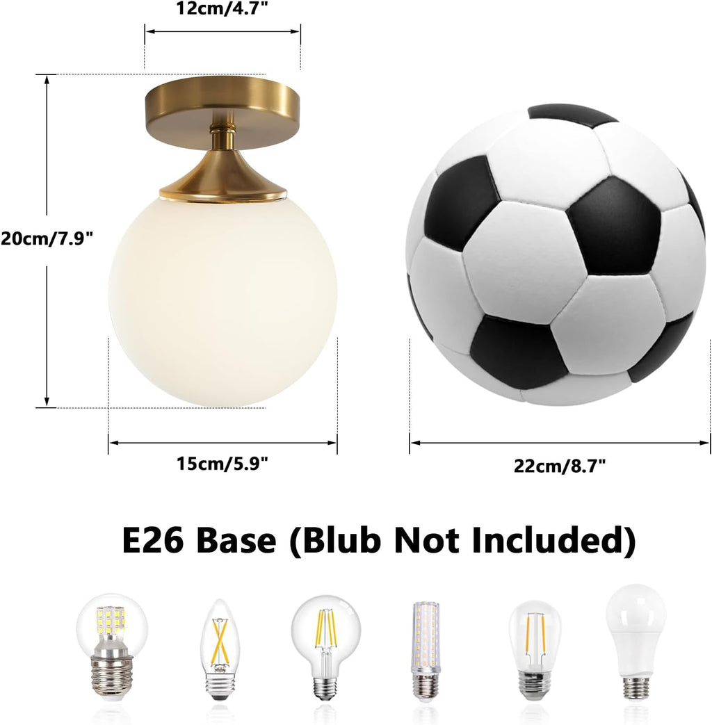 Gold Milk Glass Globe Semi Flush Ceiling Light
