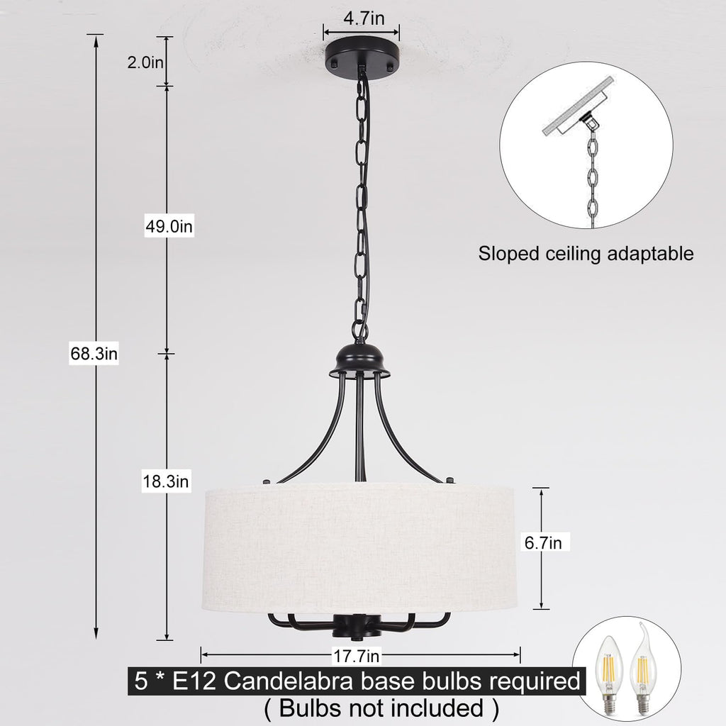 5-Light Linen Boho Drum Chandelier
