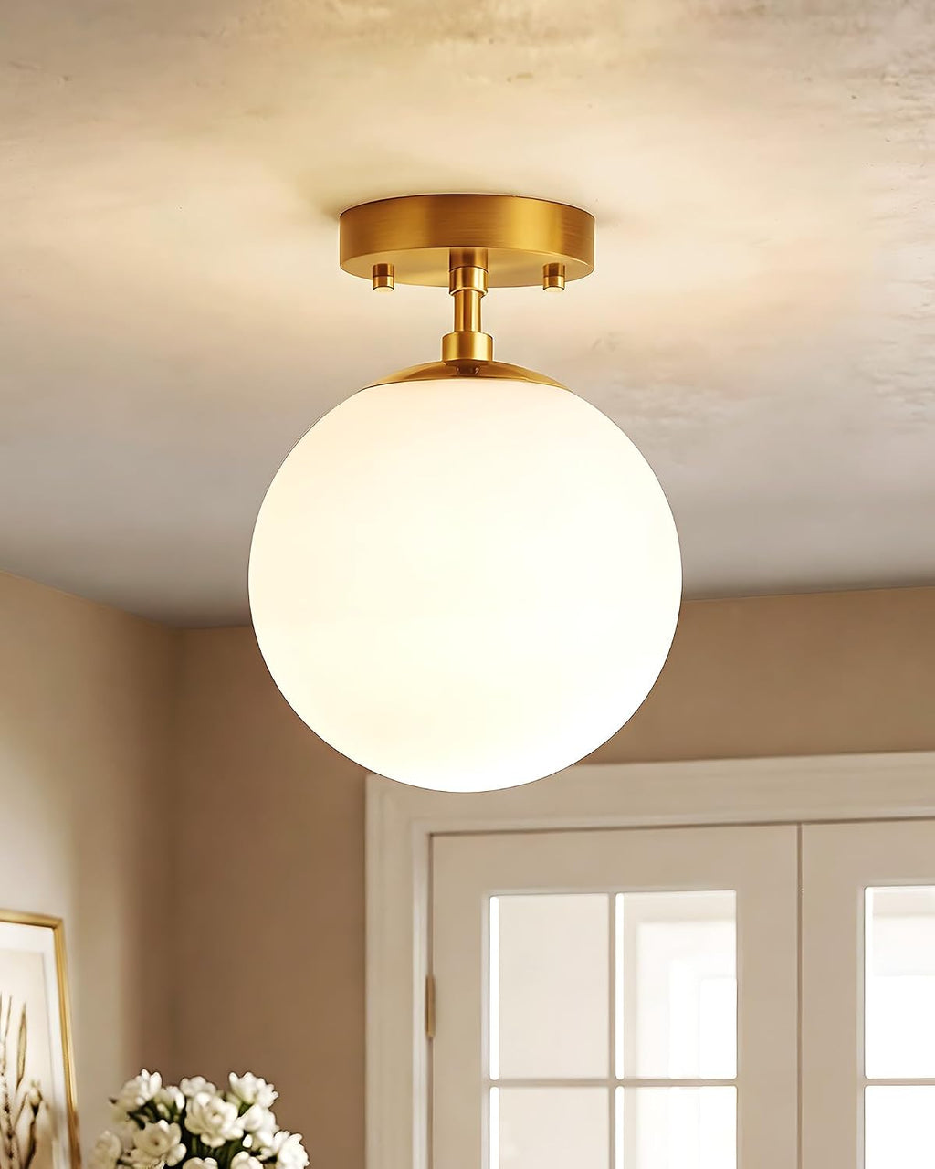 6" Gold Milk Glass Semi Flush Ceiling Light