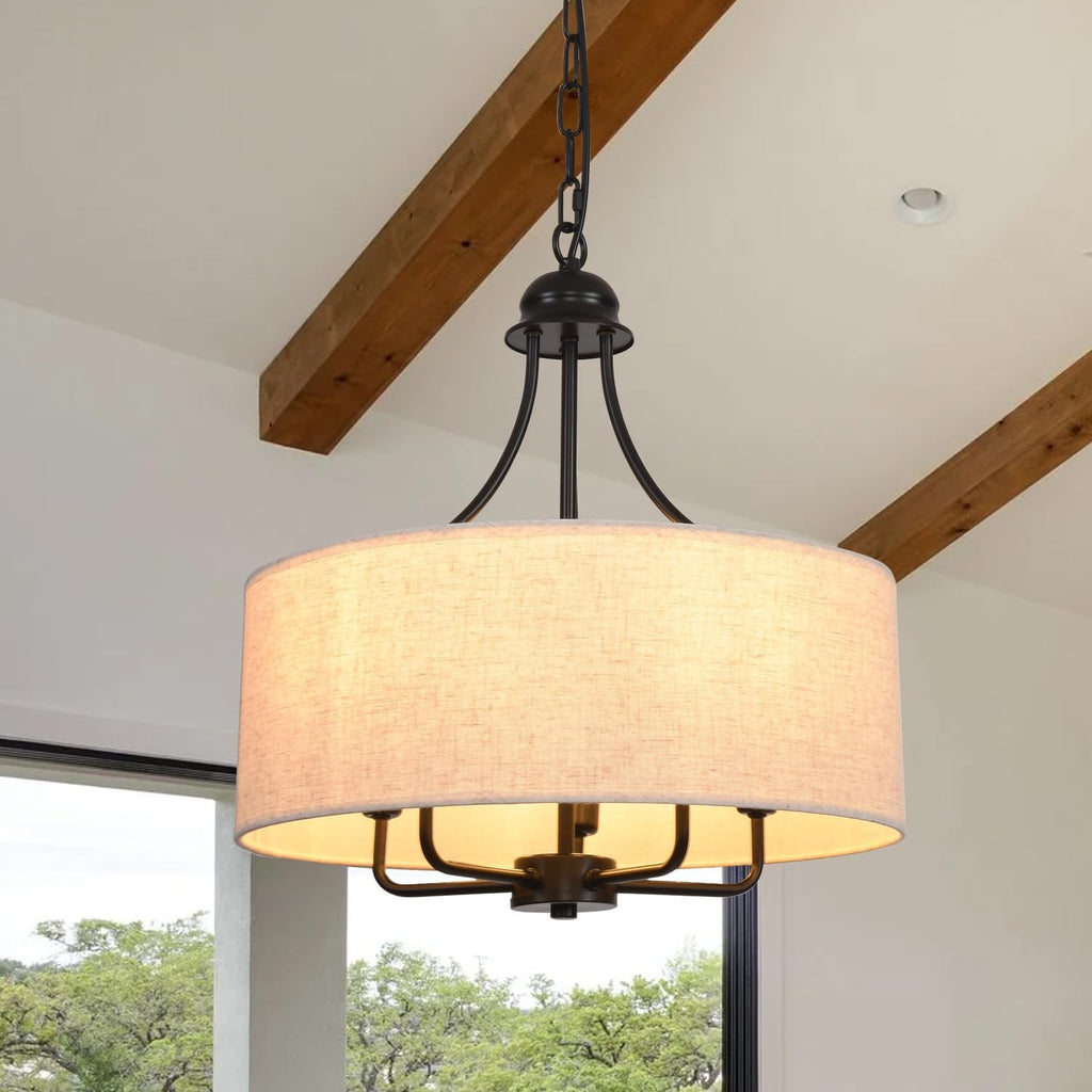 5-Light Linen Boho Drum Chandelier
