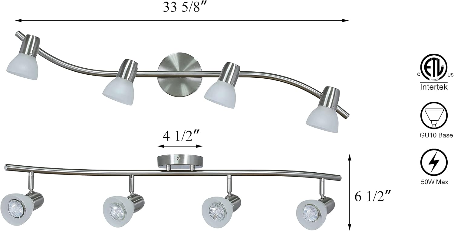 4-Light Brushed Nickel S-Shaped Track Light
