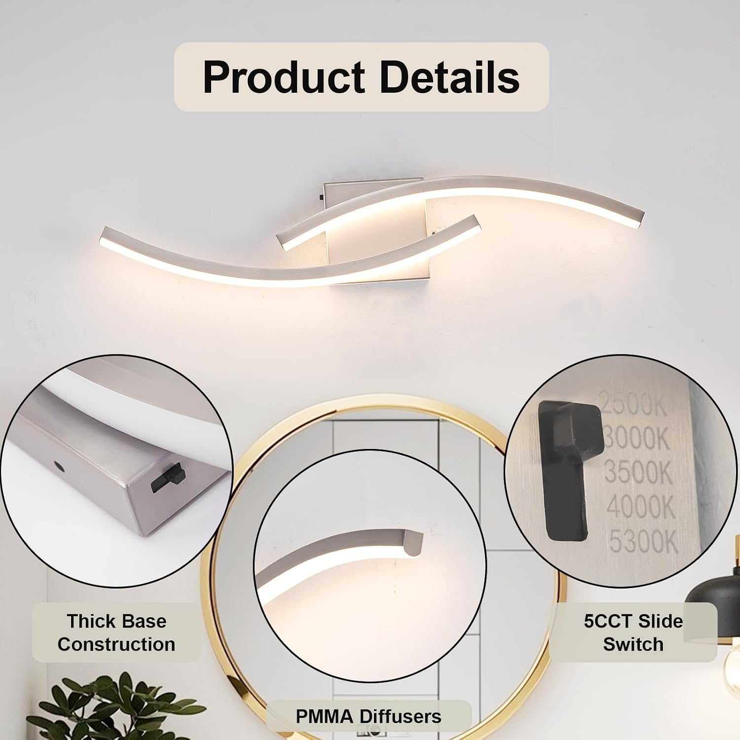23.62" Brushed Nickel Dimmable LED Vanity Light