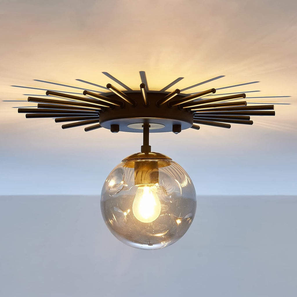 1-Light Black Sputnik Glass Globe Flush Mount Ceiling Light