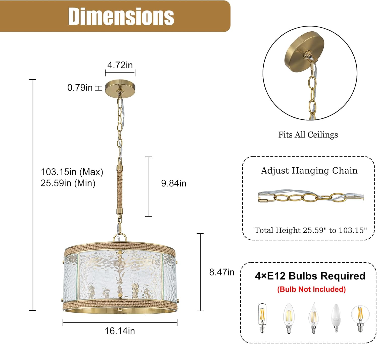 Gold 4-Light Farmhouse Chandelier