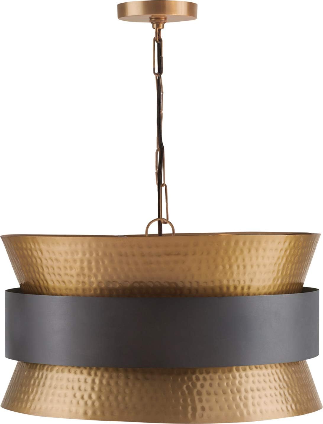 Patinaed Brass Hourglass Drum Pendant Light