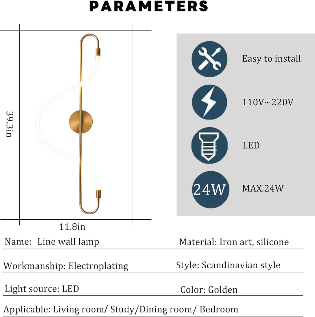 Gold Curved Silicone Tube LED Wall Lamp
