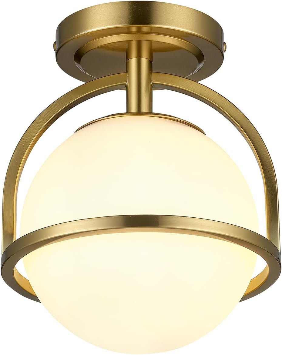 Gold Frosted Glass Globe 1-Light Flush Mount Ceiling Light