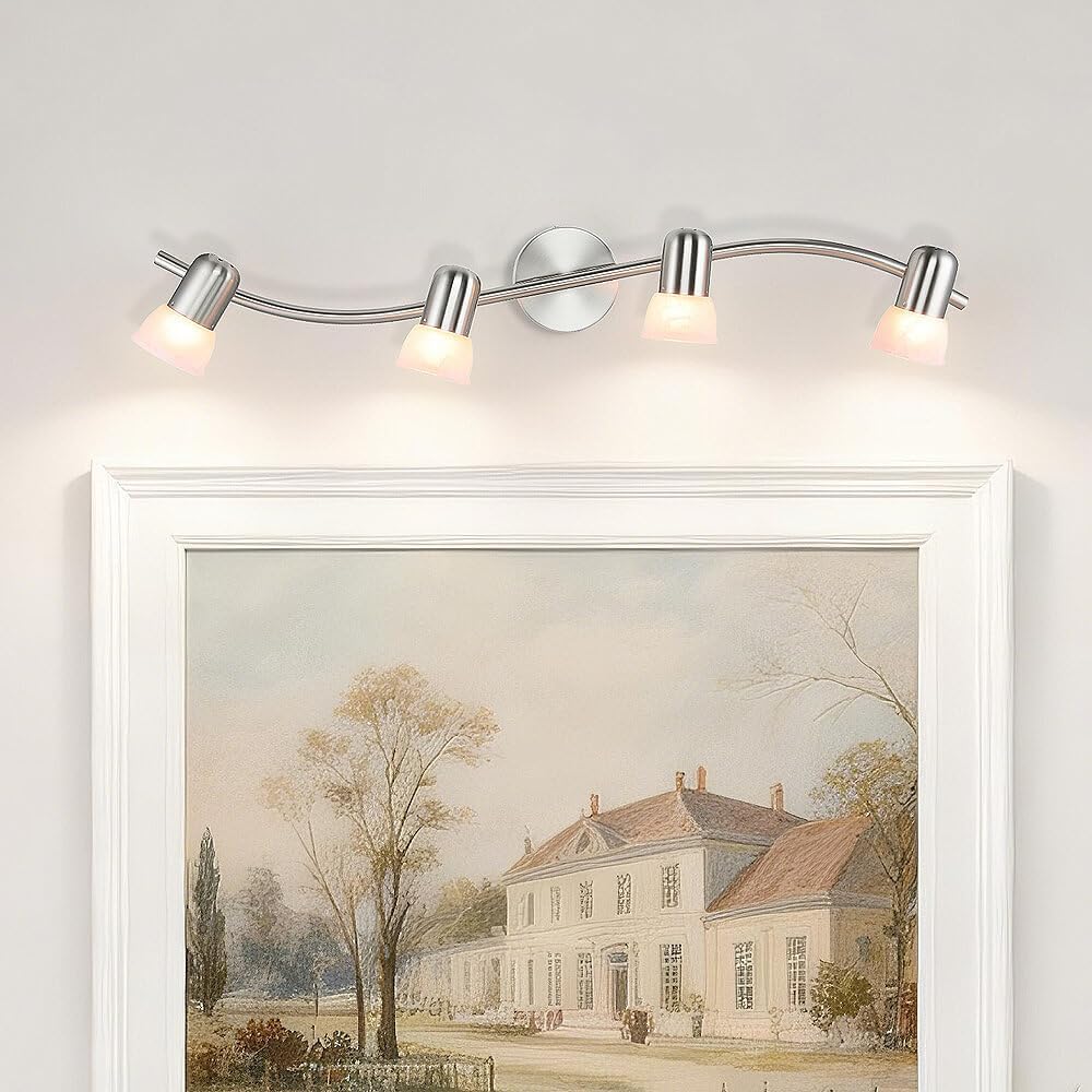 4-Light Brushed Nickel S-Shaped Glass Track Light