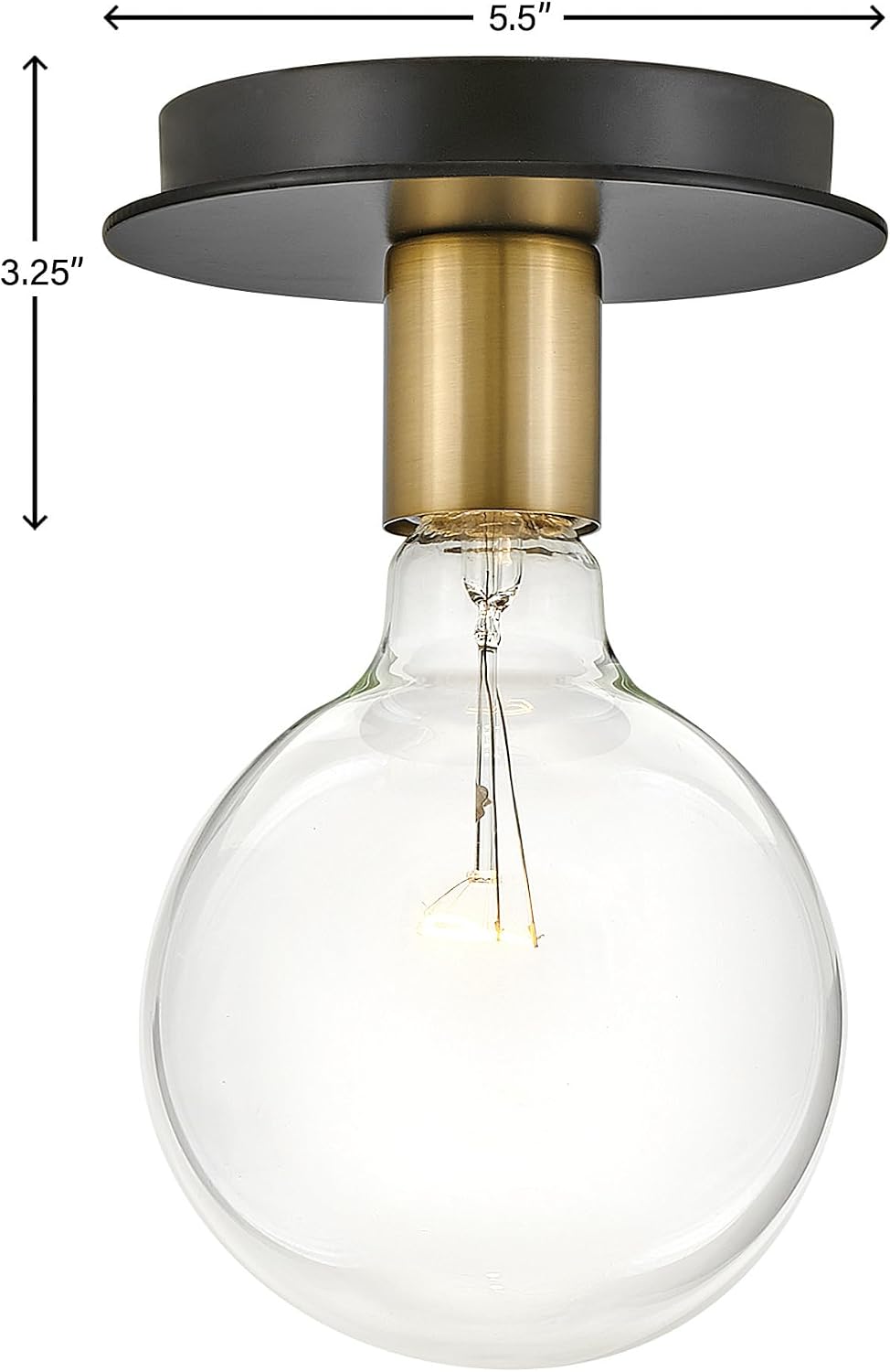 Lacquered Brass Black Single Light Flush Mount Ceiling Light