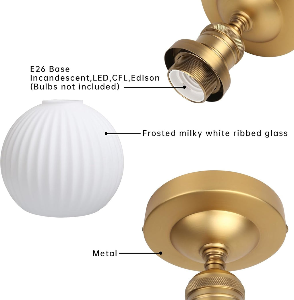 Industrial White Glass Globe Semi Flush Pendant Light