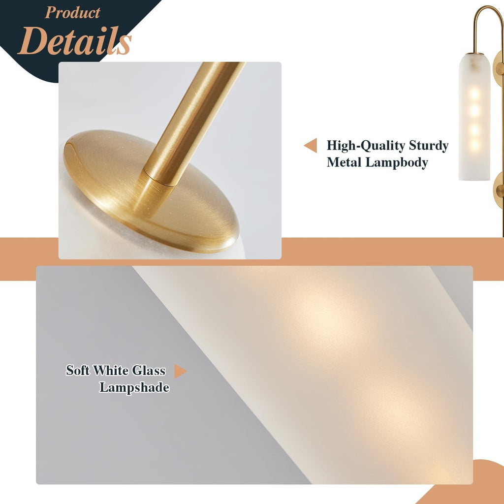 Brushed Gold White Glass Mid Century Wall Sconce