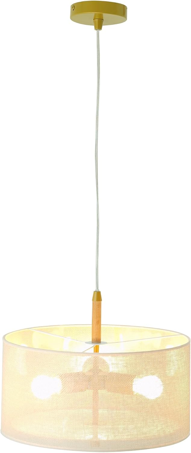 Woven Wood Accent Drum Pendant Light