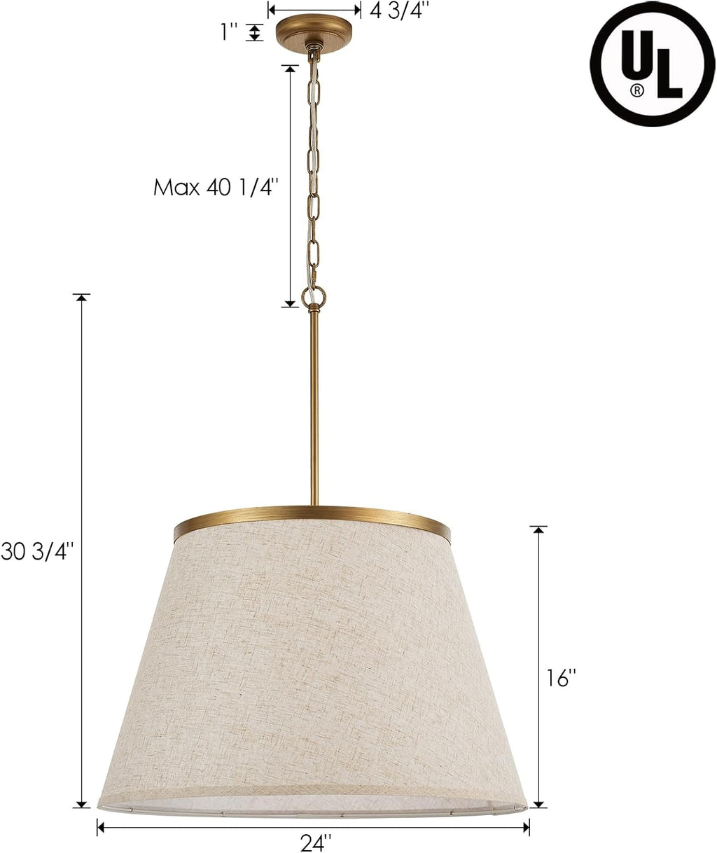 24" Antique Gold Tapered Fabric Boho Chandelier