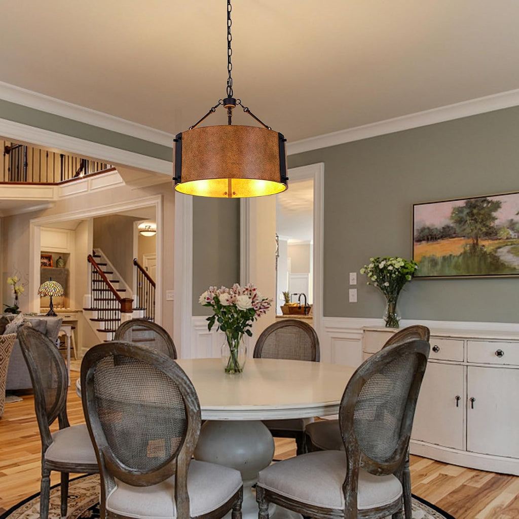 3-Light Rustic Bronze Drum Chandelier