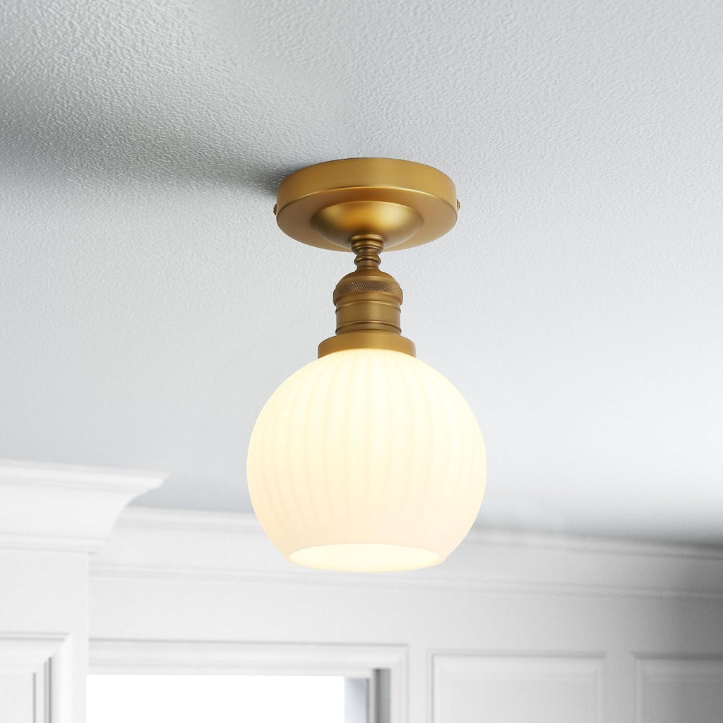Industrial White Glass Globe Semi Flush Pendant Light