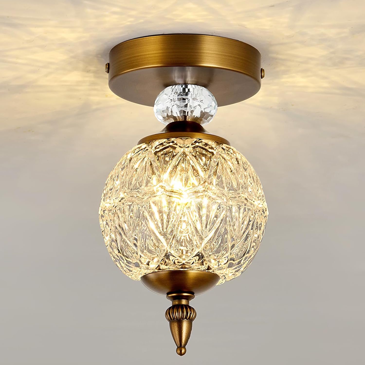 5.1" Gold Glass Globe Semi Flush Ceiling Light