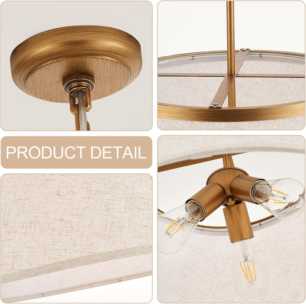 24" Antique Gold Tapered Fabric Boho Chandelier