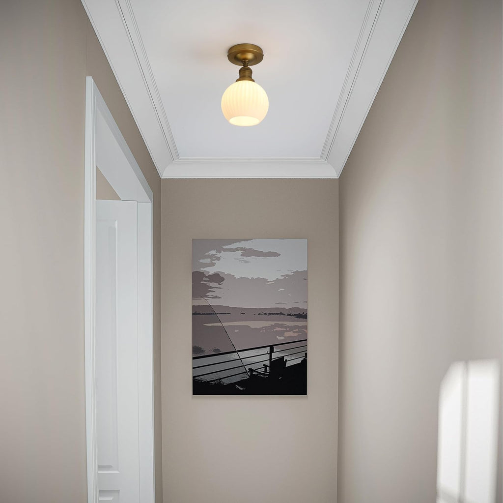 Industrial White Glass Globe Semi Flush Pendant Light