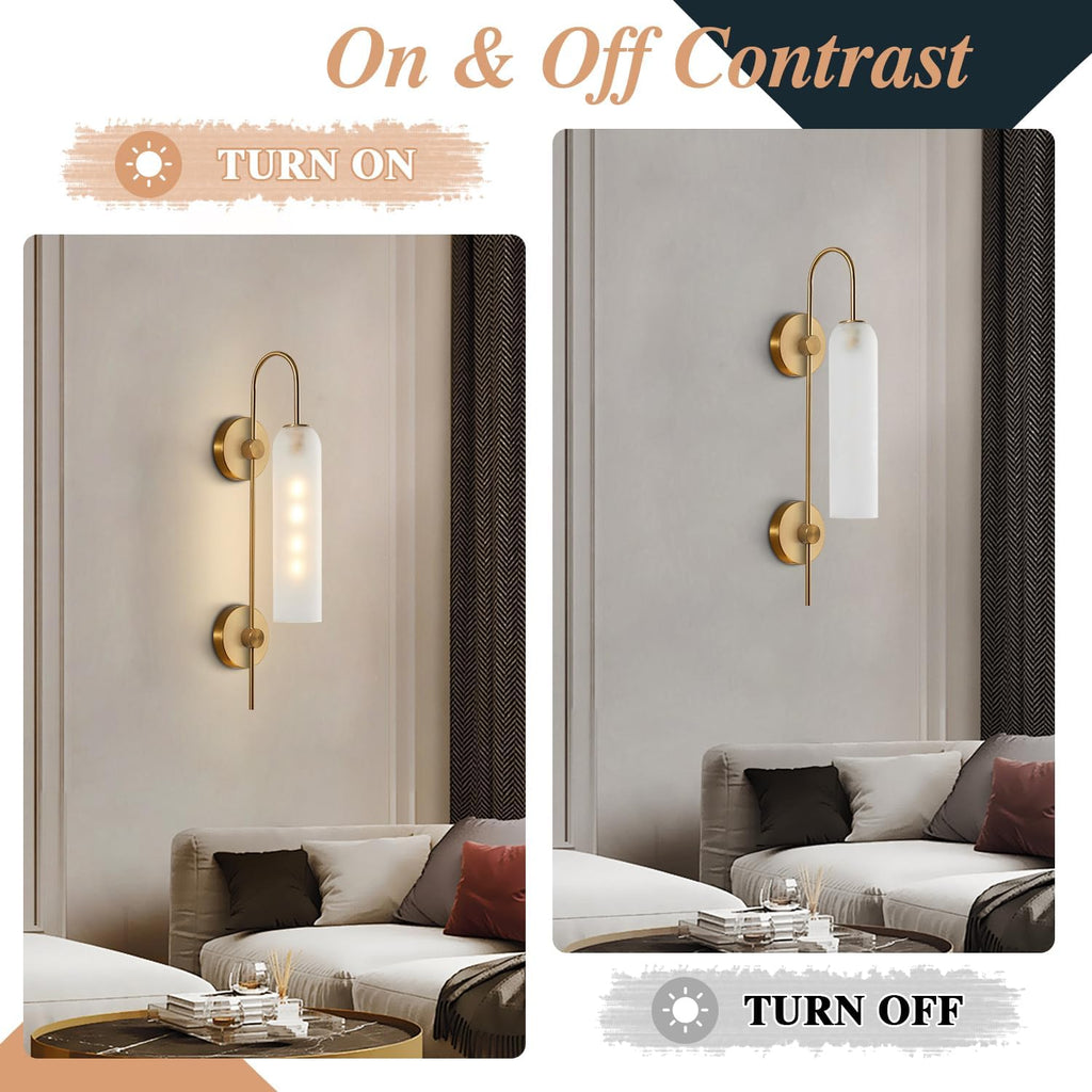 Brushed Gold White Glass Mid Century Wall Sconce