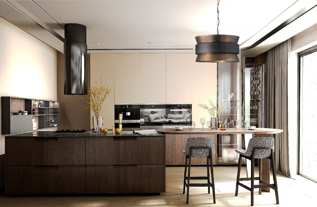 Patinaed Brass Hourglass Drum Pendant Light