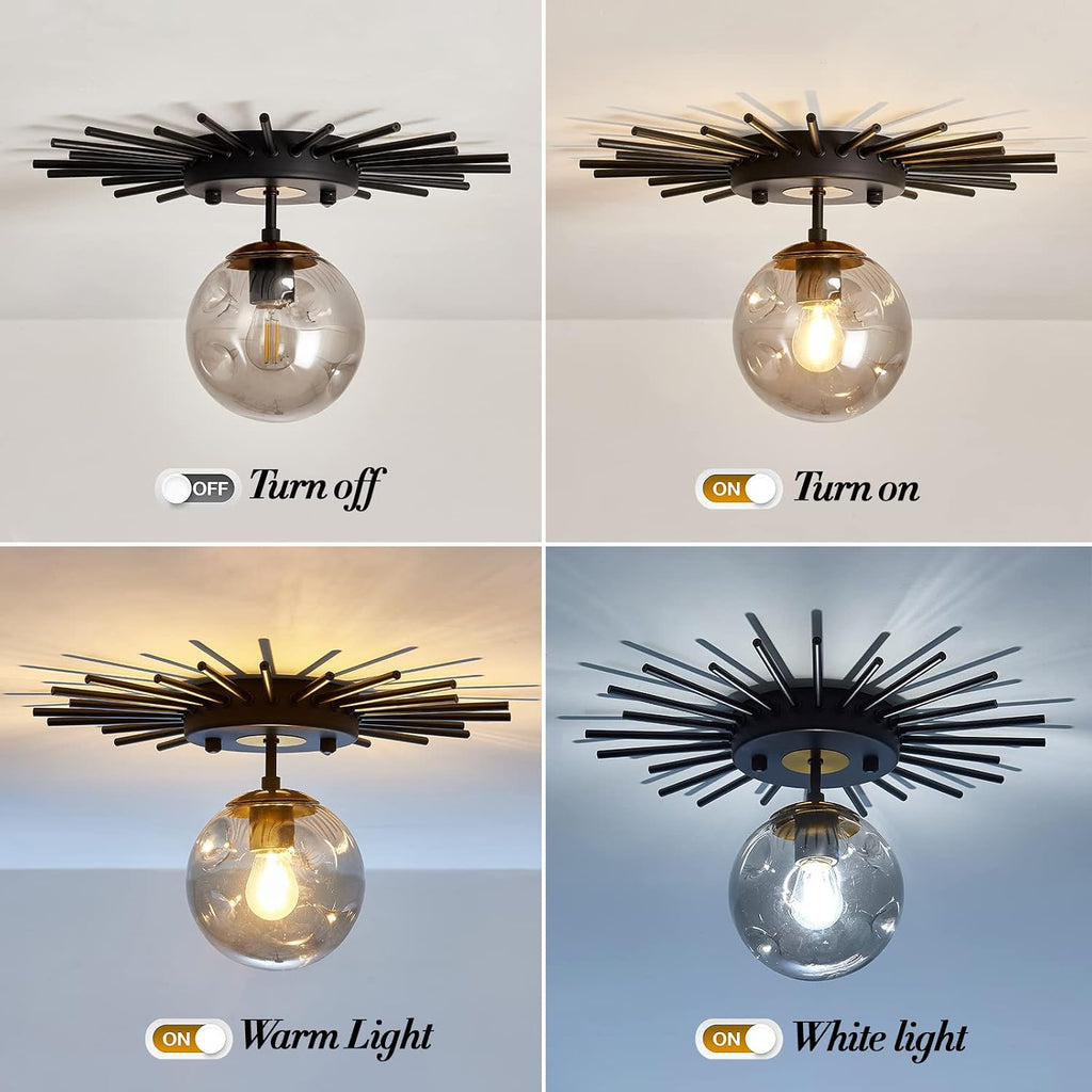 1-Light Black Sputnik Glass Globe Flush Mount Ceiling Light