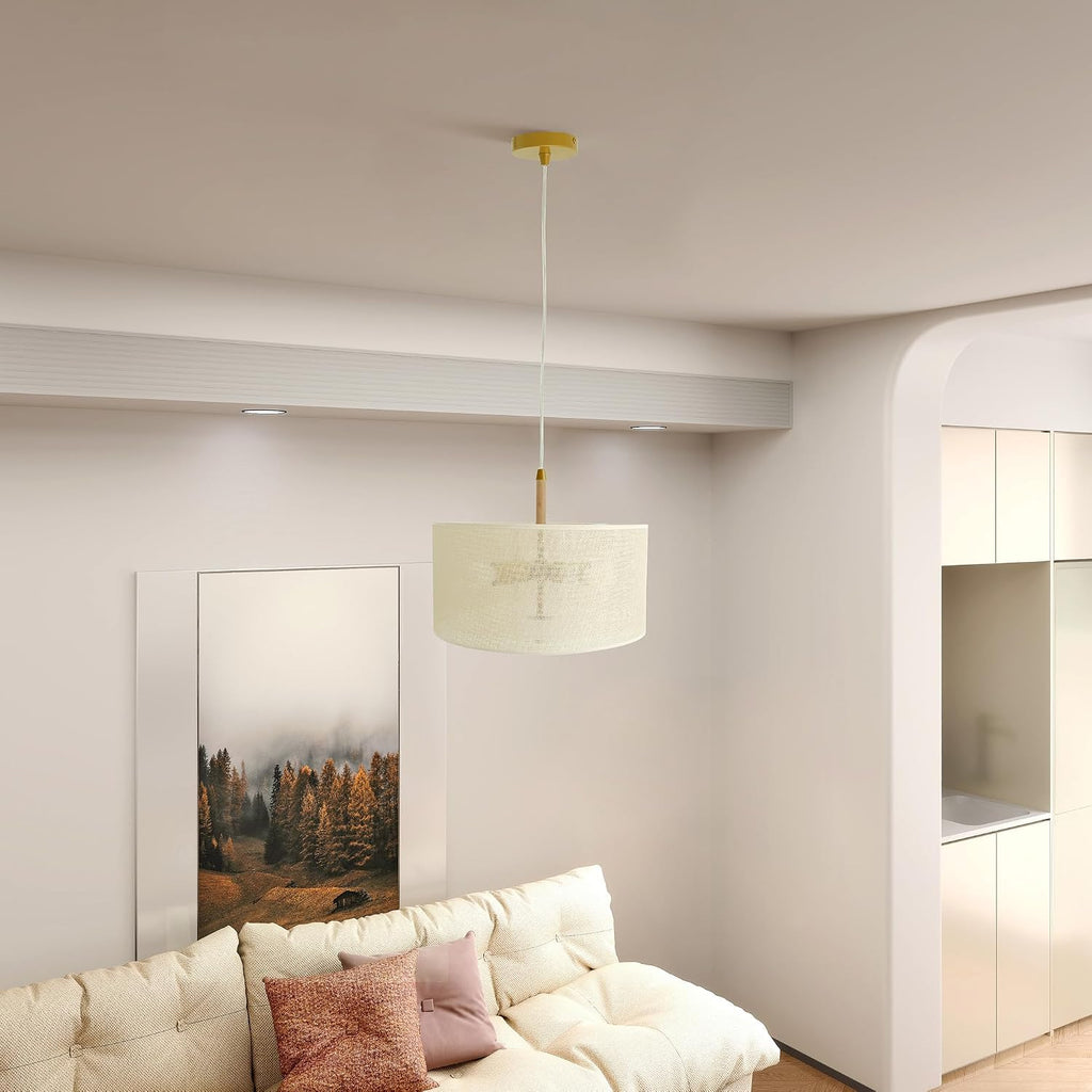 Woven Wood Accent Drum Pendant Light